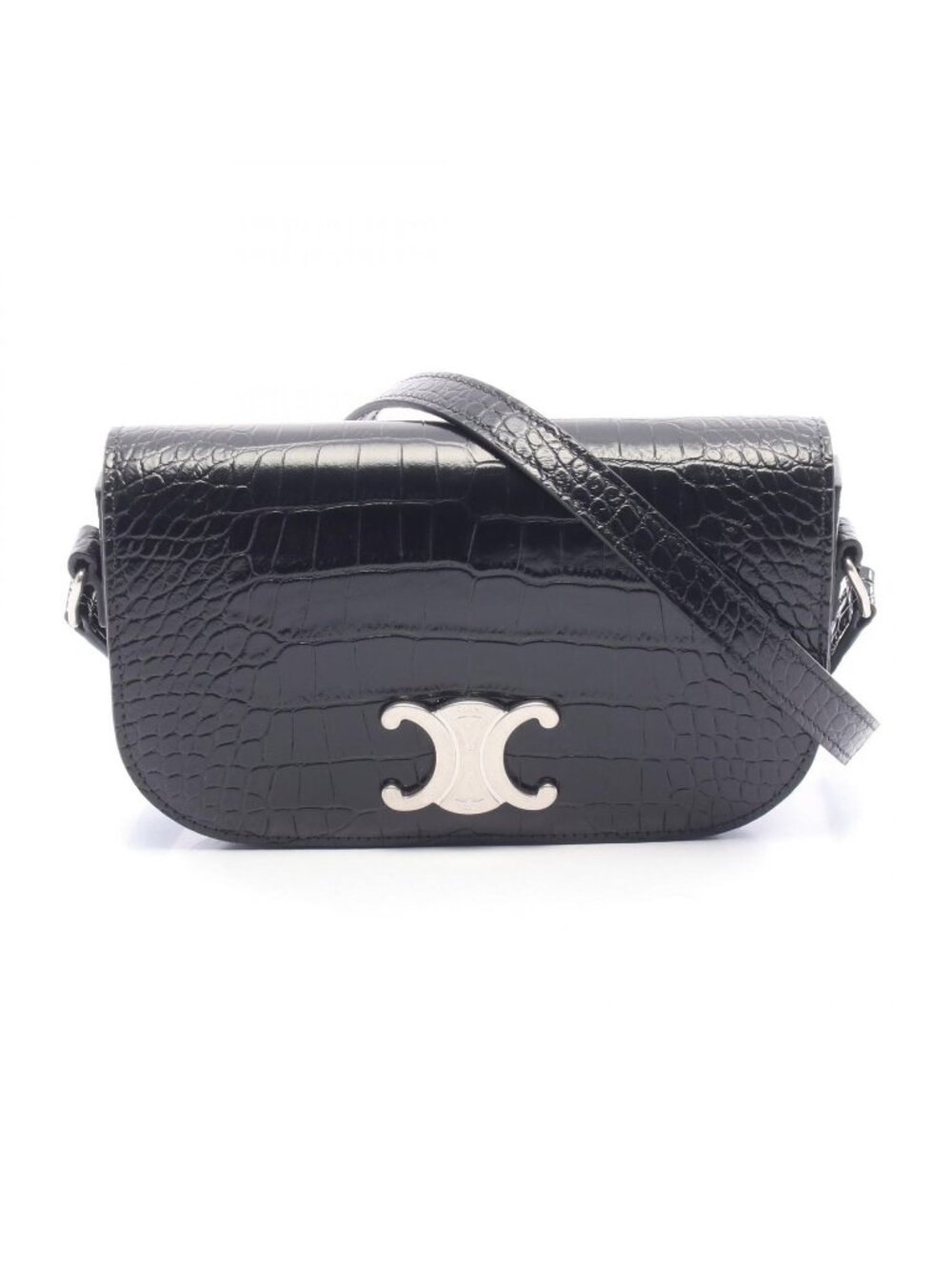 Celine Shoulder Bag Small Cross Triomphe Croco Embossed Leather
